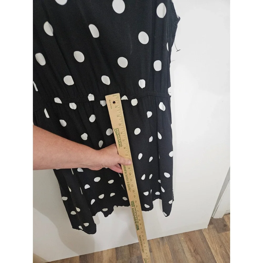 Old Navy Women Black White Polka Dot Sleeveless V-Neck Fit & Flare Dress Large